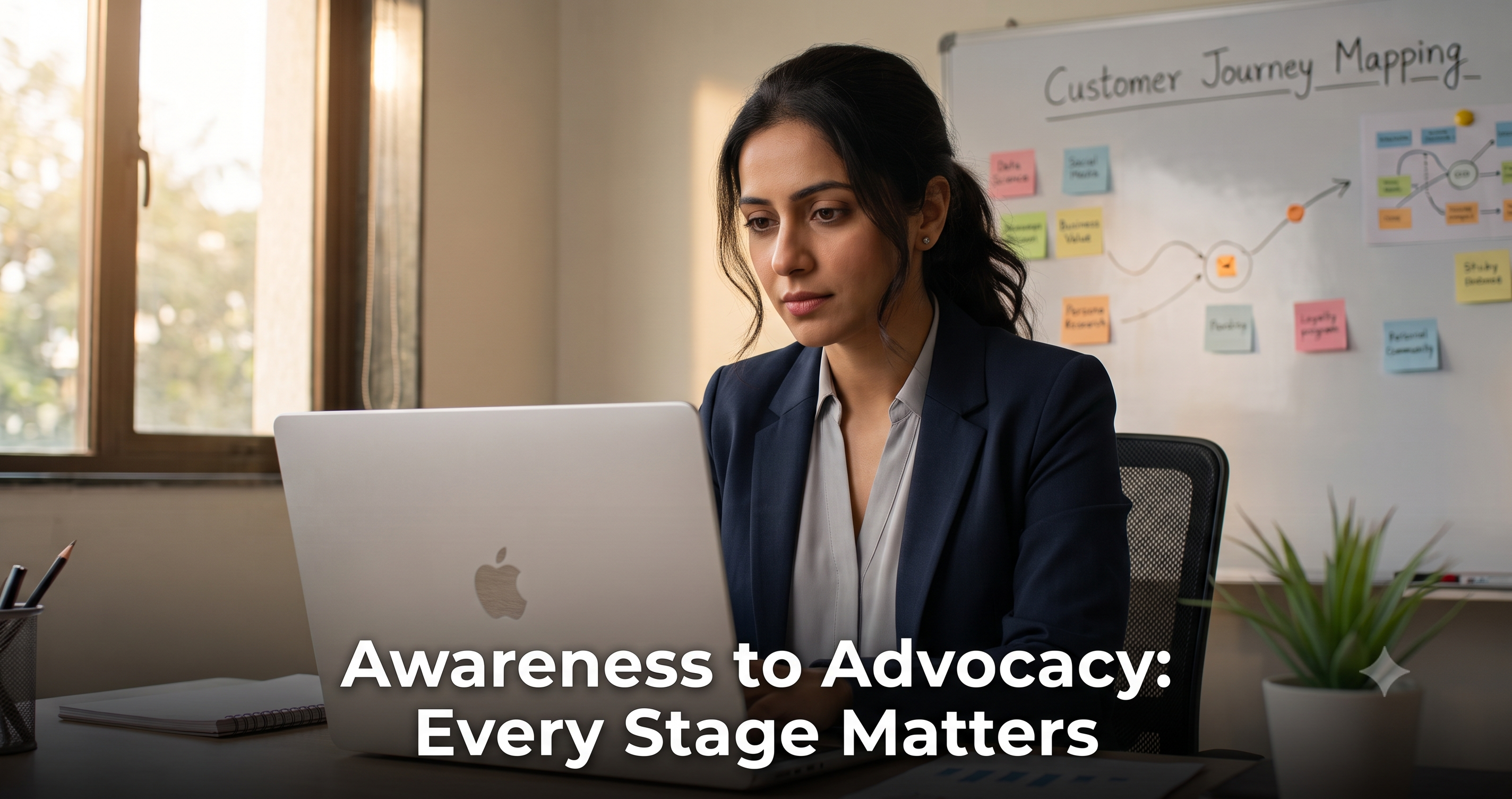 Marketing professional planning a customer journey mapping strategy from awareness to advocacy using digital marketing, customer engagement, and conversion optimization by FT Nexavvy Private Limited.