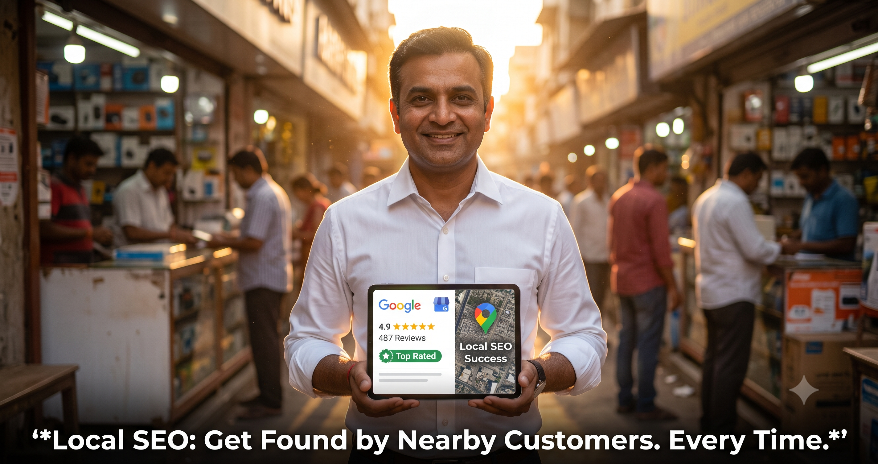 Local SEO strategy showing a business owner improving Google Business Profile rankings, Google Maps visibility, customer reviews, and local search performance to attract nearby customers by FT Nexavvy Private Limited.