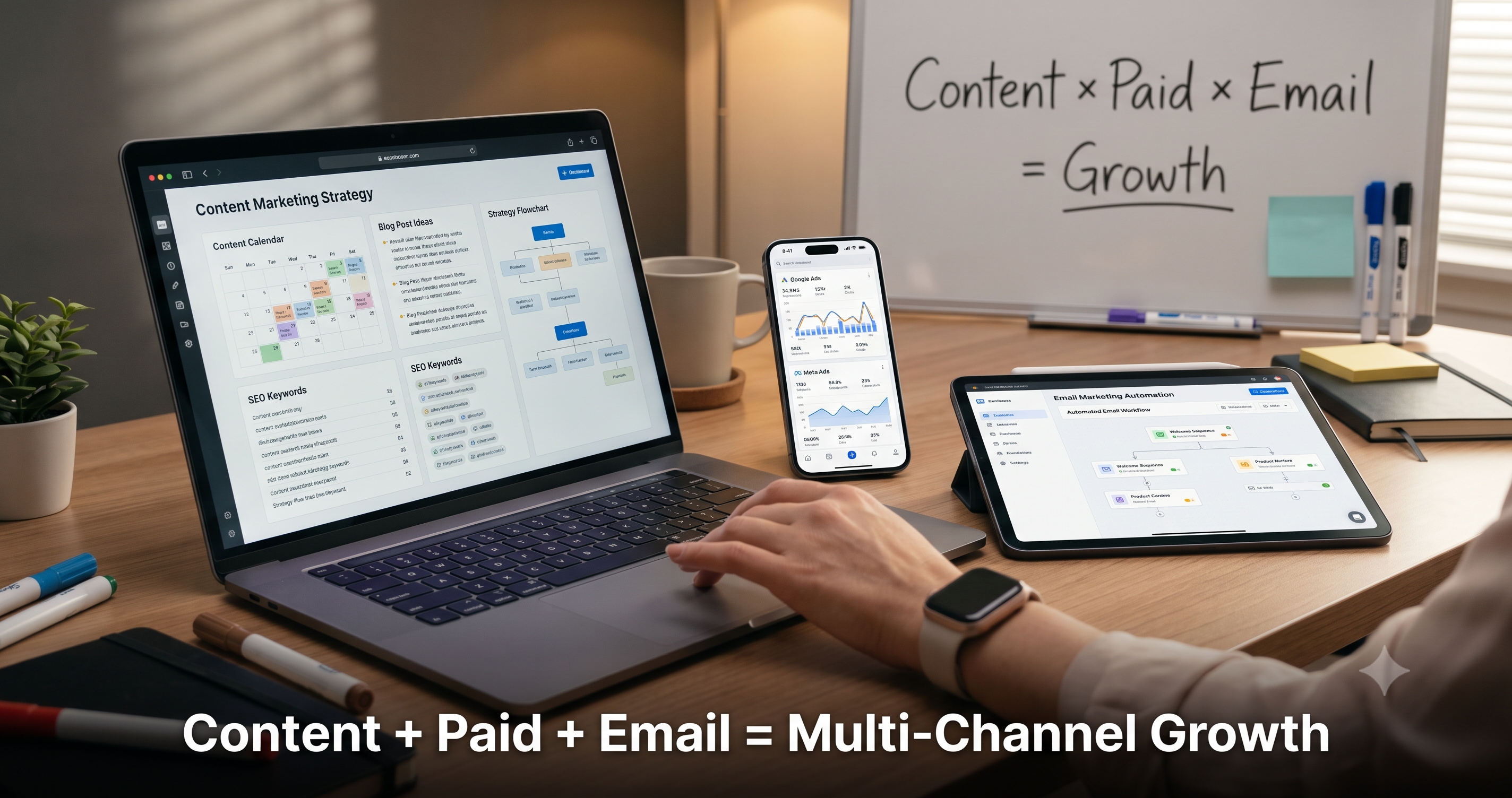 Multi-channel digital marketing strategy combining content marketing, paid advertising, email marketing automation, SEO, and analytics to drive business growth and customer engagement by FT Nexavvy Private Limited.